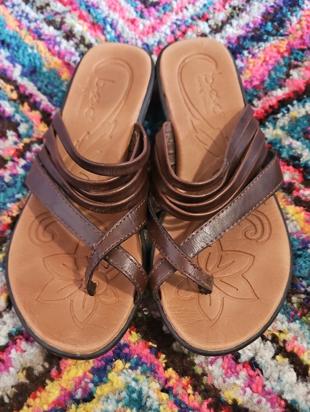 boc Brown Multi-Strap Women's Leather Slide Sandals